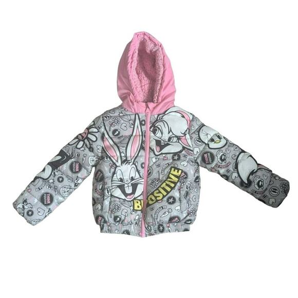 Looney Tunes Members Only Hoodie Puffer Coat Girl 5/6 Sherpa Lined Bugs Bunny - Picture 1 of 6